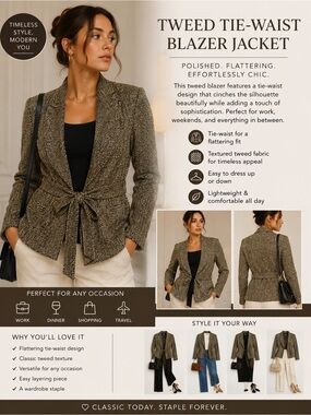 Oscar de la Renta Olive Tweed Tie-Waist Blazer